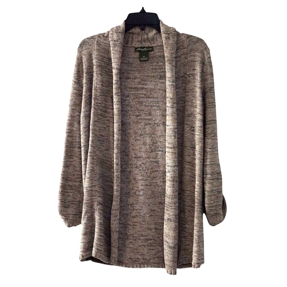 Eddie Bauer Womens Camp Fleece Tan Wrap Open Front Cardigan Sweater Size S